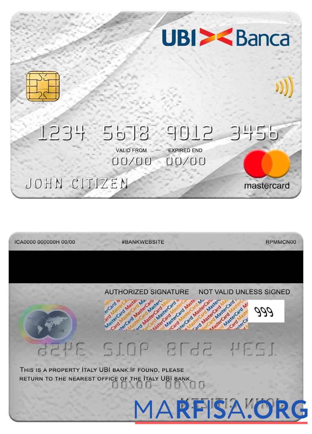 Blank Italy UBI bank mastercard sample